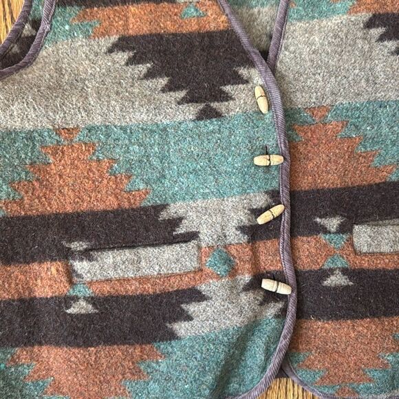 Vintage Aztec Wool Vest with Wood Buttons - M - Picture 2 of 4